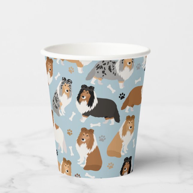 Sheltie Dog Bones and Paws Paper Cups (Front)