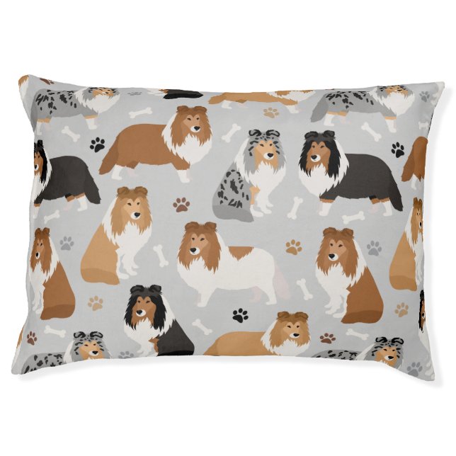 Sheltie Dog Bones and Paws Pet Bed (Front)