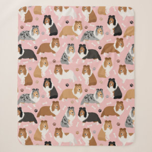 Sheltie Dog Bones and Paws Sherpa Blanket