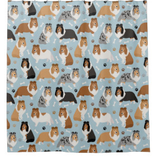 Sheltie Dog Bones and Paws Shower Curtain
