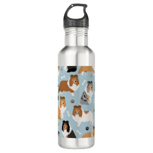 Sheltie Dog Bones and Paws Stainless Steel Water Bottle