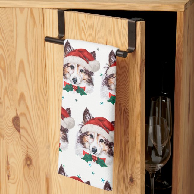 Sheltie Dog Breed Christmas Stars Kitchen Towel (Thirds Fold)