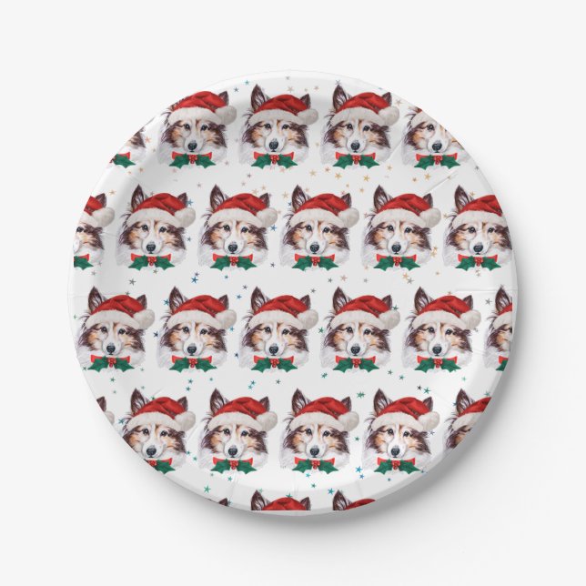Sheltie Dog Breed Christmas Stars Paper Plates (Front)