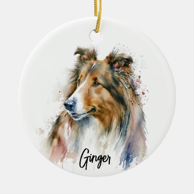 Sheltie Dog Breed Personalized Ceramic Ornament (Front)