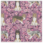 sheltie dog cherry blossoms purple fabric