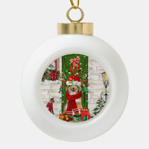 Sheltie Dog Christmas Ceramic Ball Christmas Ornament