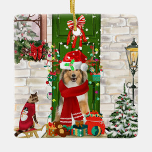 Sheltie Dog Christmas Ceramic Ornament