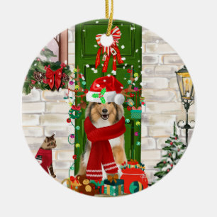 Sheltie Dog Christmas Ceramic Ornament