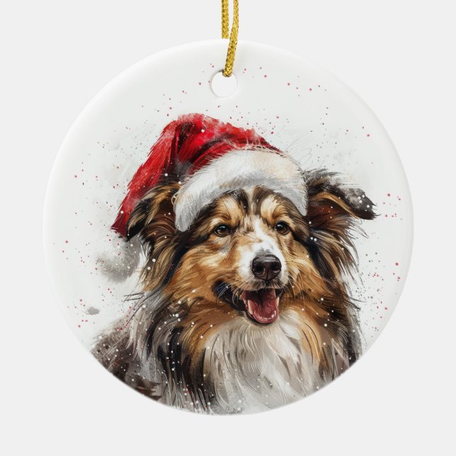 Sheltie Dog Christmas Personalized Ceramic Ornament (Front)