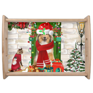 Sheltie Dog Christmas Serving Tray