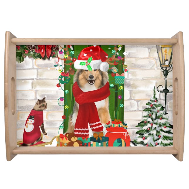 Sheltie Dog Christmas  Serving Tray (Front)