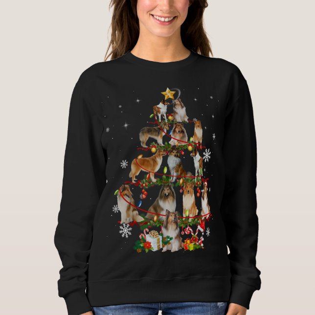 Sheltie Dog Christmas Tree Lights Funny Dog Xmas G Sweatshirt (Front)