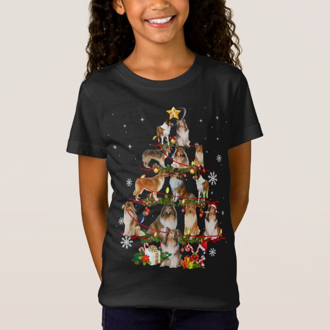 Sheltie Dog Christmas Tree Lights Funny Dog Xmas G T-Shirt (Front)