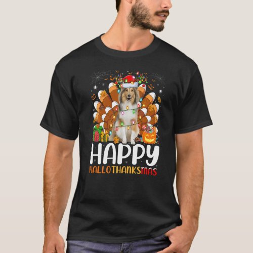 Sheltie Dog  Halloween Christmas Happy Hallothanks T_Shirt