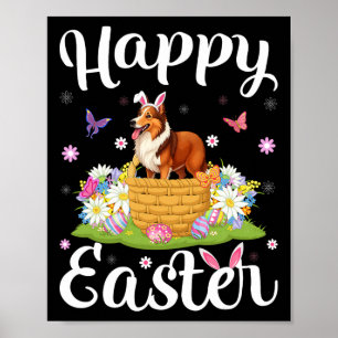 Sheltie Dog Happy Easter Egg Hunt Bunny Ear Easter Poster