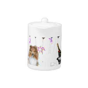 Sheltie Dog Happy New Year Teapot