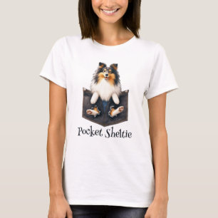 Sheltie Dog In A Pocket T-Shirt