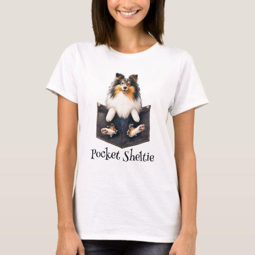Sheltie Dog In A Pocket T_Shirt