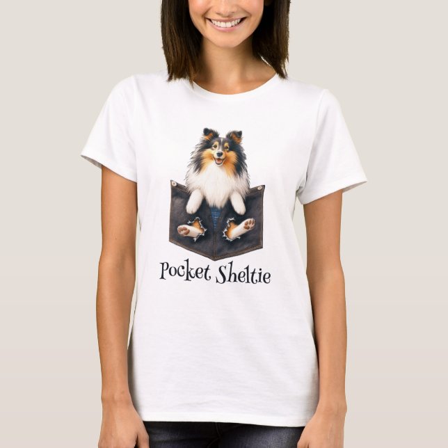 Sheltie Dog In A Pocket T-Shirt (Front)