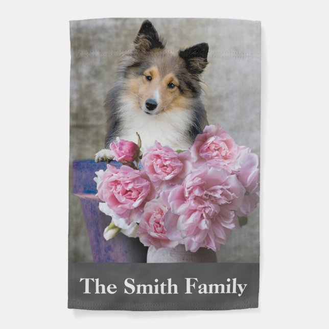 Sheltie Dog in Flower Pot Personalized Garden Flag (Front)