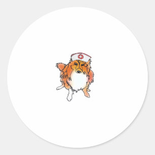 Sheltie Dog in Nurse Hat � animalsinhats Classic T Classic Round Sticker