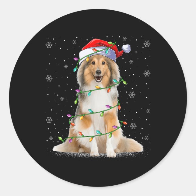 Sheltie Dog Lover Xmas Lighting Santa Sheltie Chri Classic Round Sticker (Front)