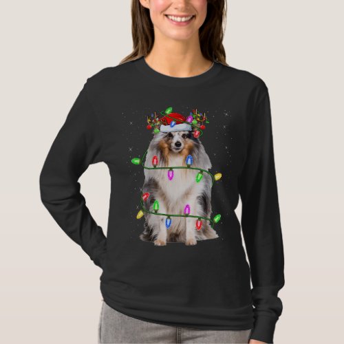 Sheltie Dog Lover Xmas Lighting Santa Sheltie Chri T_Shirt