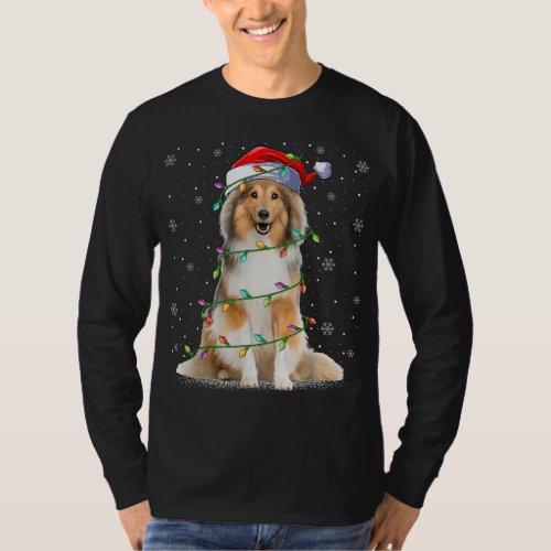 Sheltie Dog Lover Xmas Lighting Santa Sheltie Chri T_Shirt