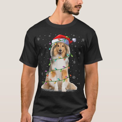 Sheltie Dog Lover Xmas Lighting Santa Sheltie Chri T_Shirt