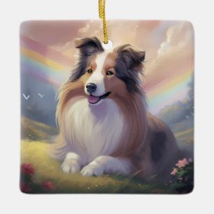 Sheltie Dog Memorial Rainbow Bridge Personalized Ceramic Ornament