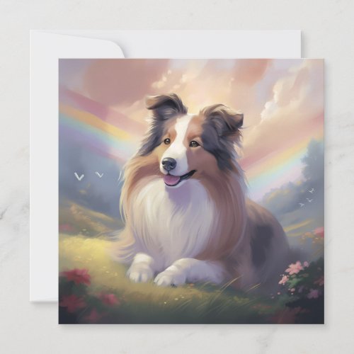 Sheltie Dog Memorial Rainbow Bridge Personalized Holiday Card