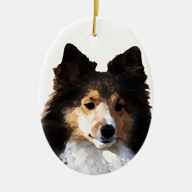 Sheltie Dog painting sketch Ceramic Ornament (Front)