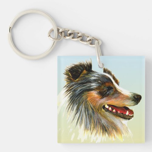 Sheltie Dog Pet Watercolor Painting Keychain