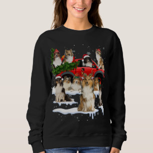 Sheltie Dog Red Truck Christmas Tree Santa Ugly Xm Sweatshirt
