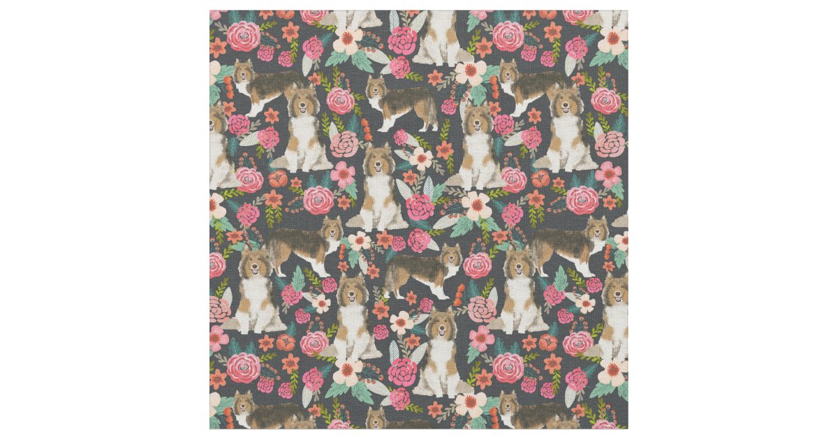 sheltie dog vintage florals fabric | Zazzle.com