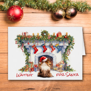 Sheltie Dog Wait for Santa Christmas Fireplace Cards