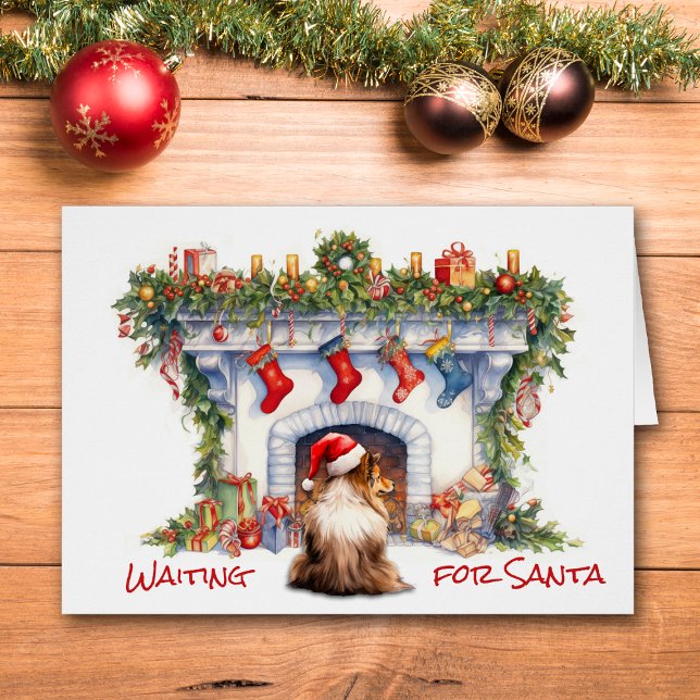 Sheltie Dog Wait for Santa Christmas Fireplace Cards (Creator Uploaded)