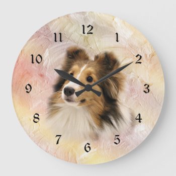 Sheltie Face Large Clock by deemac1 at Zazzle