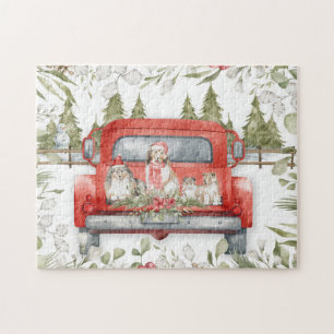 Sheltie Family in Red Truck Christmas Jigsaw Puzzle