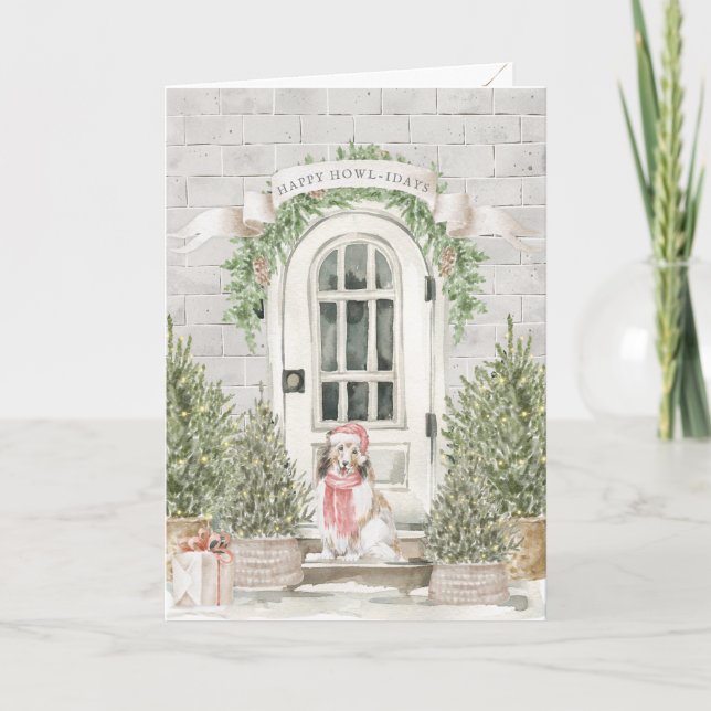 Sheltie Front Porch Christmas Card (Front)