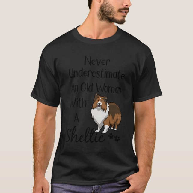Sheltie Gift Old Woman And Sheltie Funny Sheltie M T-Shirt (Front)