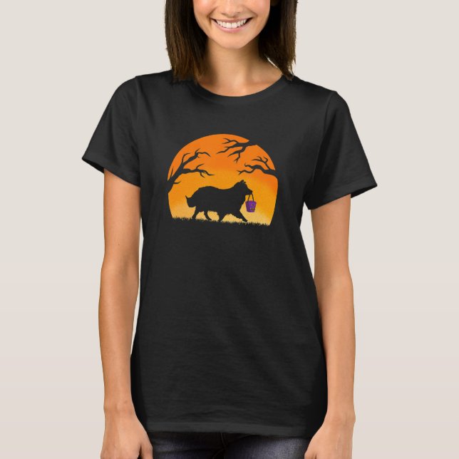 Sheltie Halloween Trick Or Treat Shetland Sheepdog T-Shirt (Front)