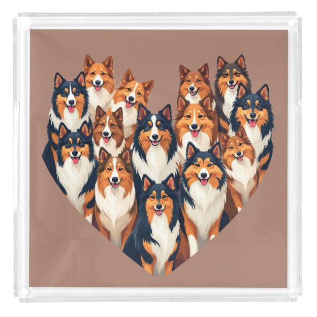 Sheltie Heart Illustration Cute Shetland Sheepdog Acrylic Tray (Front)