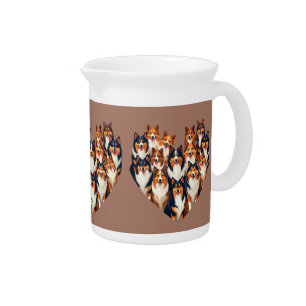 Sheltie Heart Illustration Cute Shetland Sheepdog Beverage Pitcher