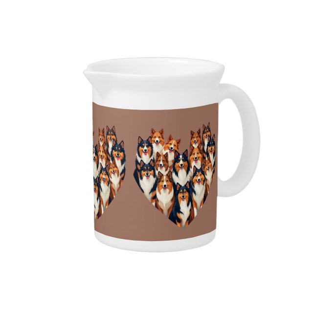 Sheltie Heart Illustration Cute Shetland Sheepdog Beverage Pitcher (Right)