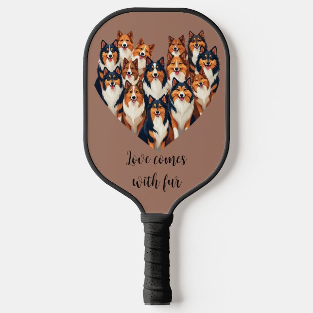 Sheltie Heart Illustration Cute Shetland Sheepdog Carbon Fiber Pickleball Paddle (Front)
