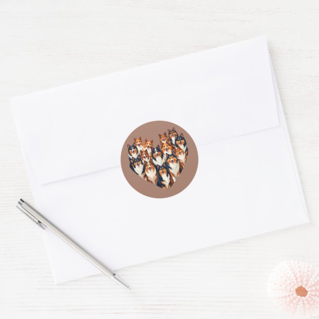 Sheltie Heart Illustration Cute Shetland Sheepdog Classic Round Sticker (Envelope)