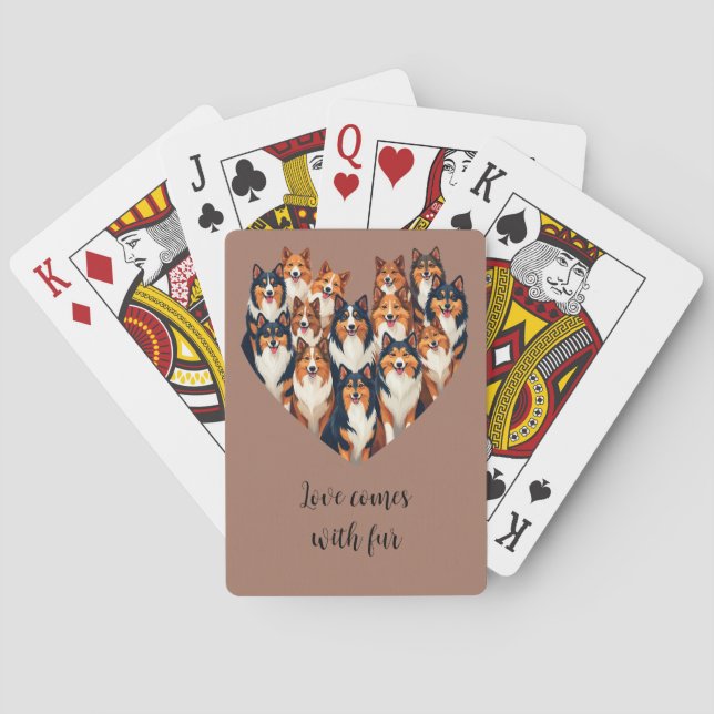 Sheltie Heart Illustration Cute Shetland Sheepdog Poker Cards (Back)