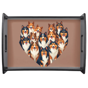 Sheltie Heart Illustration Cute Shetland Sheepdog Serving Tray