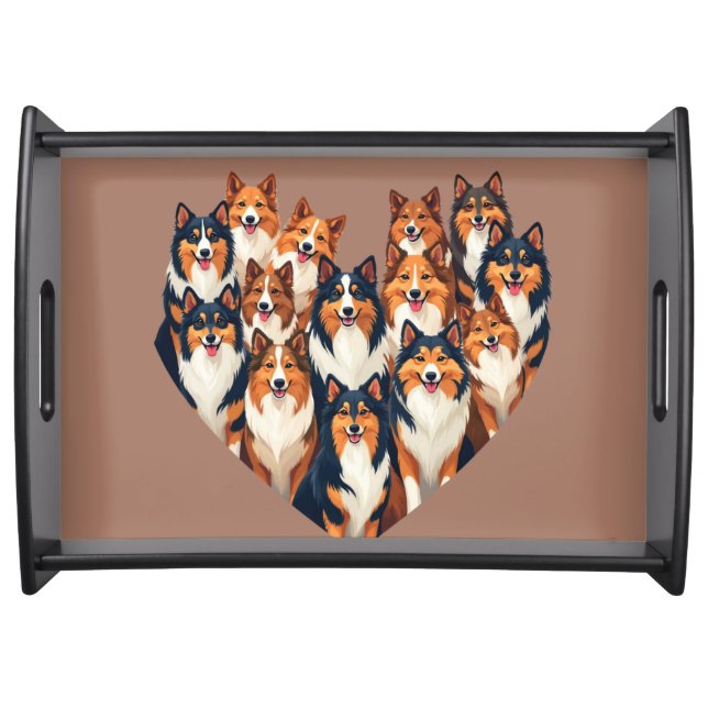 Sheltie Heart Illustration Cute Shetland Sheepdog Serving Tray (Front)